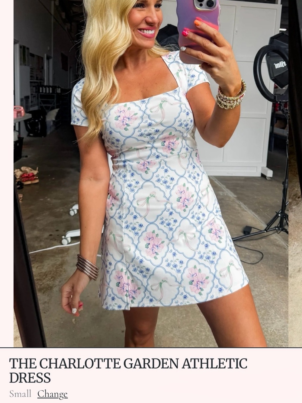 White Midi Dress with Pink Floral Print - Picture 5 of 7